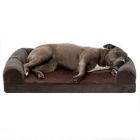 FurHaven Faux Fleece & Chenille Orthopedic Sofa Pet Bed for Dogs & Cats - Large, Coffee