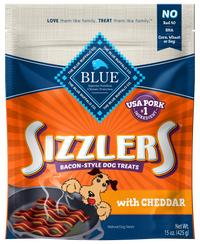 Blue Buffalo Sizzlers Natural Bacon-Style Soft-Moist Dog Treats, Cheddar Pork 15 oz. Bag