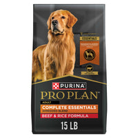 Purina Pro Plan Complete Essentials Shredded Blend Beef and Rice Dog Food Dry Formula with Probiotics for Dogs