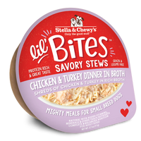 Stella & Chewy's Lil Bites Savory Stews - Chicken & Turkey Dinner in Broth for Dogs - 2.7 oz. Cup