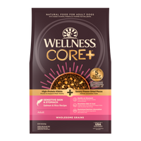 Wellness CORE+ Sensitive Skin & Stomach Dry Dog Food with Freeze Dried Pieces, Wholesome Grains, High Protein, Natural, Salmon & Rice Recipe, (18-Pound Bag)