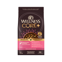 Wellness CORE+ Sensitive Skin & Stomach Dry Dog Food with Freeze Dried Pieces, Wholesome Grains, High Protein, Natural, Salmon & Rice Recipe, (4-Pound Bag)